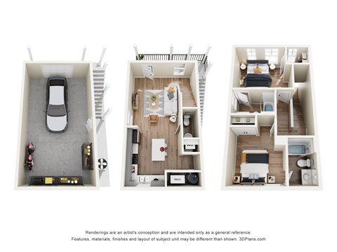 Floor plan for 2 beds, 2.5 baths, 977 sqft